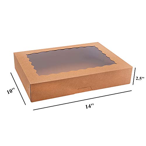 Tcoivs 20-Pack Bakery Boxes with Window, 14\" x 10\" x 2.5\", Large Cookie Boxes, Auto-Popup Treat Boxes for Donuts, Pies, Cakes, Muffins, and Pastries (Brown) - Thumbnail 2