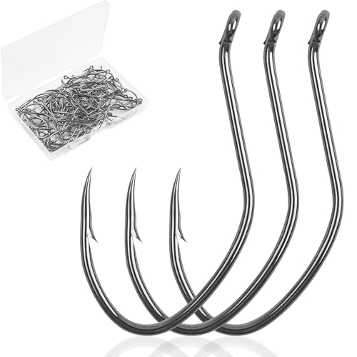 Big River Bait Hook Catfish Hook, 80pcs Live Bait Hook Octopus Beak Offset Fishing Hooks Circle Hooks Saltwater Size Black Nickel Fishing Hooks Trotline Hooks Catfishing Tackle Gear (8/0-80pcs)