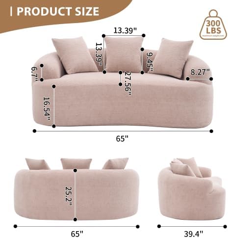 Curved Loveseat Sofa with Full Compression Sponge, Great for Small Spaces, Apartments (Beige)