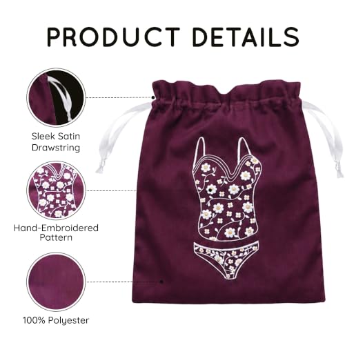 Image of Lingerie Bag for Travel Set of 3, Women Lingerie Bags with Drawstrings, Double-Layered Polyester Beach Bags for Swimwear, Underwear & Storage, 15x15 Inches (Burgundy-Crimson-Wine)