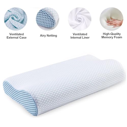 CHARMNAID Almohada ergonómica Cervical 2025 Nueva Mejora de Espuma de Memoria Densidad para Cuello y Hombros dolorosos, Funda de Seda Helada extraíble Lavable Adecuada - imagen 4