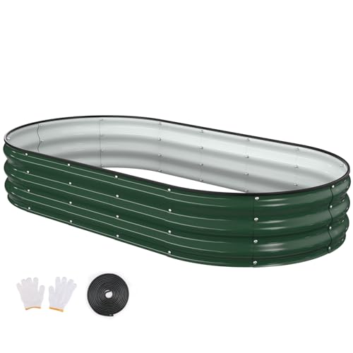Patiobay Raised Garden Bed, 6x3x1ft Galvanized Outdoor Planter Beds with Safety Edging and Gloves, Oval Metal Planter Box for Gardening Vegetables Flowers Herb-Deep Green
