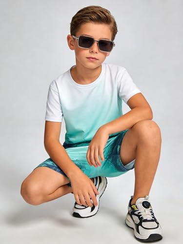 Image of Kid Toddler Baby Boys Clothes Tie-dye Palm Leaf Top 2Pcs Summer Shorts Set
