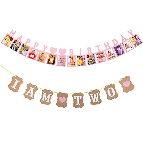 Dusenly Happy Birthday Photo Banner I AM TWO 2nd Birthday Party Bunting Banner Baby Birthday Set Baby Boy Girl Birthday Decoration Photo Prop Party Supplies (Blue)