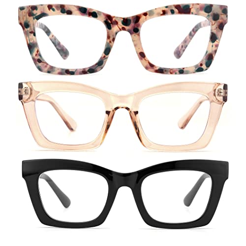 Image of 3 pack style Spring hinge Readers Blue Light Blocking Computer Square Reading Glasses for Women Men