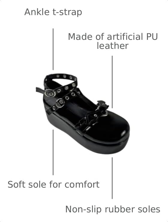 Image of Women's Platform Mary Janes Heart Cat Buckle Rivets Ankle Lolita Gothic Princess Platform Pumps Patent Leather Thorn Vintage Traditional Embroidery Upper Dress Shoes