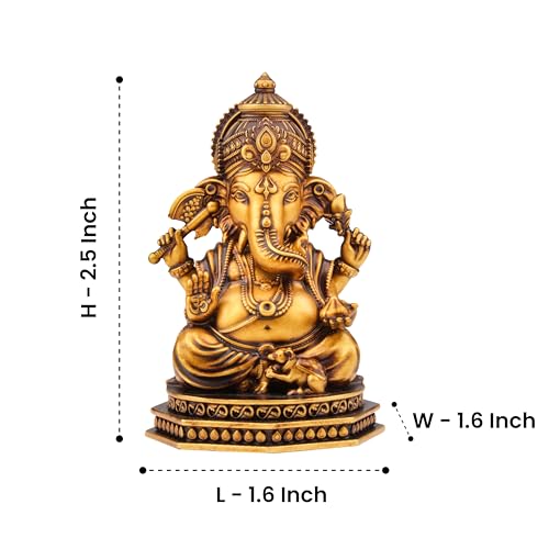 Image of Artarium Serene Blessings Divine Ganesha Idol Antique Gold Resin Ganpati Murti for Home Pooja Room, Office, Car Dashboard, Vastu & Spiritual Gift (2.5 Inch, Antique)