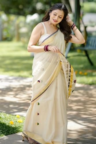Image of SGF11 Women's Soft Cotton Linen Silk Saree With Blouse Piece