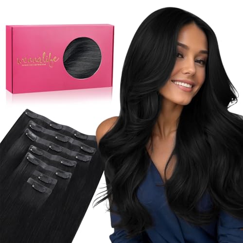 WENNALIFE Seamless Clip In Hair Extensions, 20 Inch 150g 7pcs Jet Black Hair Extensions Clip in Human Hair Invisible PU...
