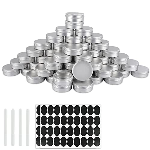 OBKJJ Paquete de 60 latas redondas con tapa de rosca, latas de metal de aluminio de 4 onzas, recipientes de velas de alimentos para barras de loción, bálsamos, ungüentos, especias, bálsamo para barba,