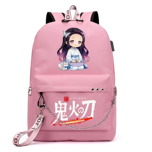 Image of ZJYJING Anime Backpack for School Laptop Backpack with USB Port, Casual Travel Casual Daypack for Teens Girls (Pink-T)