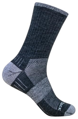 Wrightsock - 1 Paar Herren/Damen Profi Sportsocke, Wandersocke, Modell Escape in dunkelgrau grau, Merino Wolle, Anti-Blasen-System, doppel-lagig, Crew (wadenhoch), Gr. L