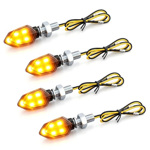 NYVOR Intermitentes para motocicleta con número E, 4 unidades Mini M8 12 V 5 LED E24 E-Mark probado, IP65 resistente al agua, luz intermitente universal homologada para motocross, bicicleta