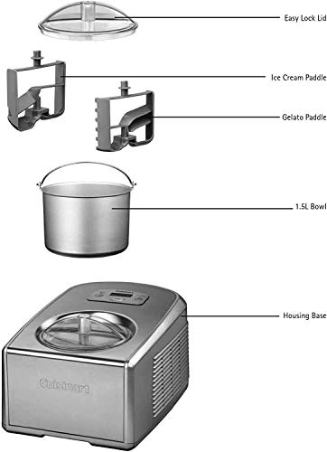 Cuisinart Fabricante de helados y helados | Hace helados, helados, sorbetes, yogur congelado | acero inoxidable | ICE100BCU