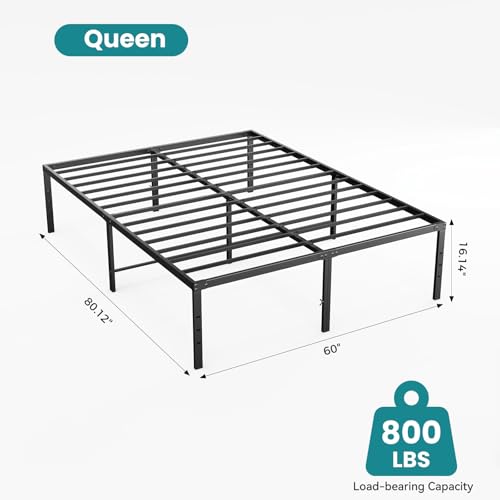 Image of Sweetcrispy Queen Size 16 Inch Platform Bed Frame, Heavy Duty Metal Foundation Frame, Noise-Free Sturdy Steel Slats, Underbed Storage, No Box Spring Needed, Quick Setup