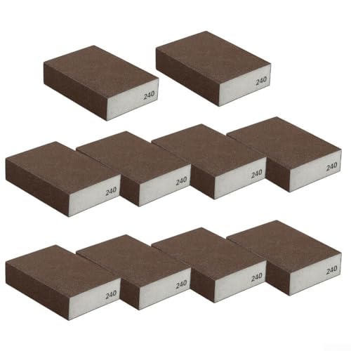 Lot de 10 éponges de ponçage efficaces en mousse pour tâches de polissage, utilisation humide et sèche, blocs abrasifs pour bois, métal et plastique (grain 240)