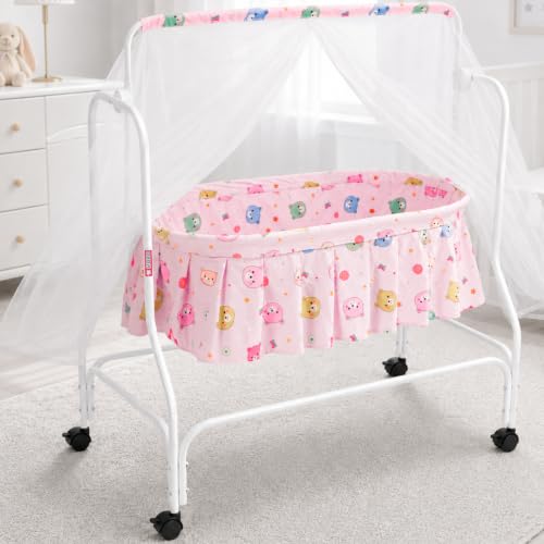 Image of Storio Cozy Euro Cradle for New Born Baby | Baby Jhula, Palna & Swing Cradle for 0 to 3 Years | Thottil /Uyyala for Newborn | Swing Jhula for 0-2 Years Kids - Pink