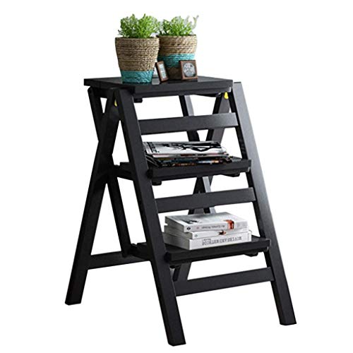 HAPPLiGNLY Home Step Stools,Multifunctional Step Stool Wooden Ladder Stairway Chair with 3 Steps for Home Folding Fold up Library Kitchen Office Steps Max Load 150Kg,C,D