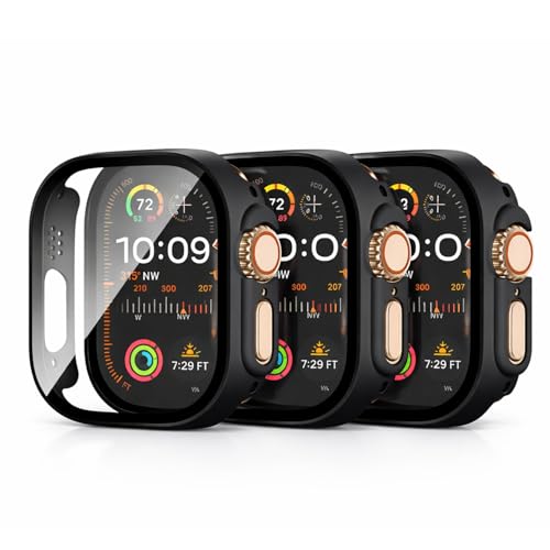 Image of Mizi 3 Pack Hard PC Case Built in Tempered Glass Compatible with Apple Watch Series 11(2025) Series 10 46mm, Thin Protective Case with Screen Protector - Black