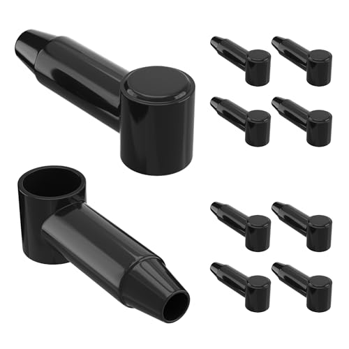 RVBOATPAT Black Battery Terminal Cover Silicone Stud Terminal Cover Protector Boot fit 4 to 2/0 AWG Gauge Cable for Car Truck RV Solar 10Pack