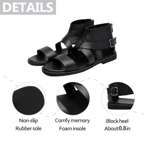 Mens Leather Gladiator Flat Sandals Comfortable Adjustable Ankle Strap Buckle Easy On-Off Back Zip Non-Slip Roman Mid Top Greek Beach Sandals For Outdoor Walking3