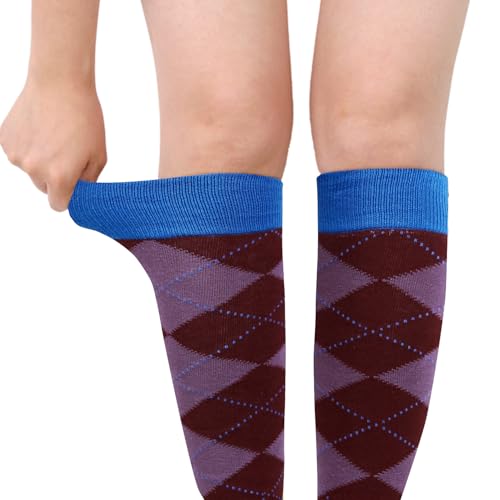 Image of Benefeet Womens Knee High Striped Checkered High Knee Socks Cotton Long Sports Tube Socks
