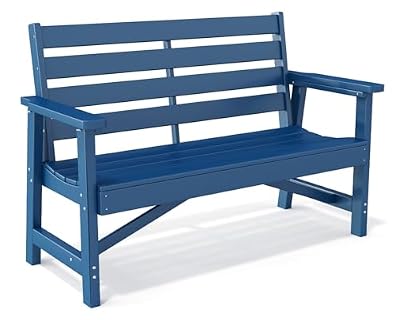 IVY&LANE Outdoor Bench | HDPE Plastic | 2-Person | Garden Benches | Weatherproof | Blue | for Patio Park Porch Outside Backyard