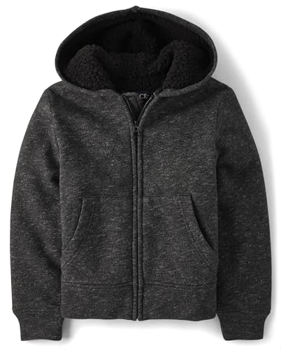 The Children's Place,Boys,Long Sleeve, Sherpa Lined, Zip-Front Hoodie Sweatshirt,Black,X-Small