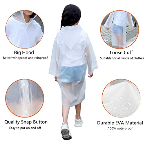 Image of Rain Poncho for Kids Boys Girls - 2 Pack Reusable Waterproof Rain Coat Jacket for Teen Disney, Clear Pink Yellow Blue Purple