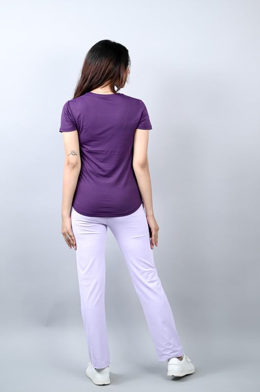 Image of Mlada Luxury Athleisure T Shirt Polyester Stretch Knit T-Shirt Full Length Moisture Wicking, Breathability, Compression for Gym, Workout and On-The-Move for Women