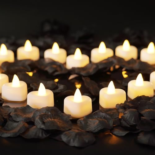 Homemory Rose Petals and Candles Set for Romantic Decorations Special Night, 2000 Pcs White Rose Petals with 24 Pcs LED Heart Candles Lights for Proposal, Anniversary, Birthday Wedding Decor