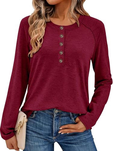 Pawate Damen Langarmshirt Elegant Oberteil Langarm Bluse Baumwolle Tunika Lange Tops Herbst Shirts