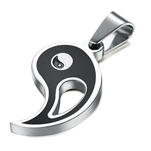 FIBO STEEL 2pcs Stainless Steel Yin Yang Pendant Necklace for Men Women Puzzle Couples Necklace,22 inches4
