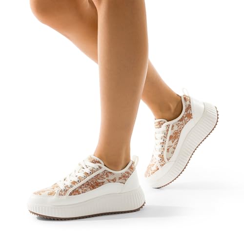 Image of DREAM PAIRS Women Platform Chunky Lightweight Comfortable Casual Lace Up Sky Walking Fashion Sneakers