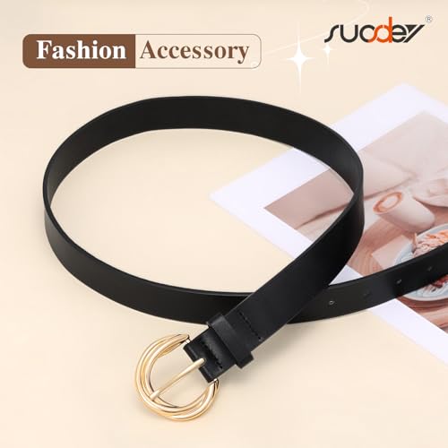 SUOSDEY Trendy Women Leather Belt, Leather Belt for Jeans Pants Ladies Leather Gold Buckle Belt4