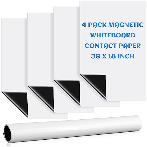 Crtiin 4 Pack Magnetic Whiteboard Contact Paper 39 X 18 Inch Magnetic Self Adhesive Dry Erase Sticker For Wall Erasable Soft White Board Wall Paper For Home Office Classroom Homeschool Kids #TOP24