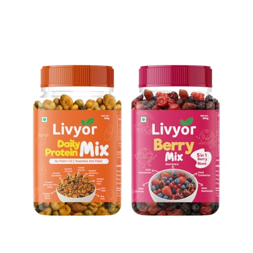 Livyor Premium Berry Mix & Daily Protein Snack Mix Combo for eating - 200g each | Healthy and Tasty Snacks | Roasted Not Fried | Dry Fruits Combo Pack | No Palm Oil