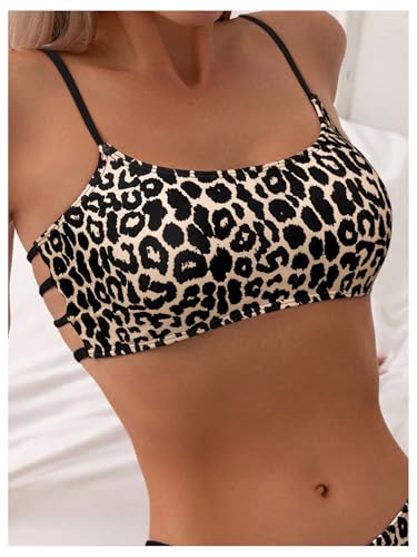 SweatyRocks Women's Bikini Sets Leopard Print Backless Cut Out Two Piece Bathing Suit Swimwear3