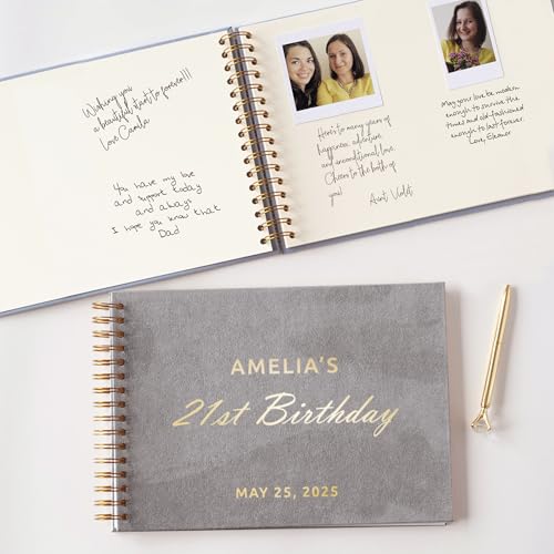 Image of Personalized Guest Book Sign-In Book for 21st, 30th, 50th, or 60th Birthday Party or Anniversary Fits 4x6 & 5x7 Polaroid Instax Pictures Keepsake Scrapbook Album (Gray, Large - 11.7x8.3 inch)