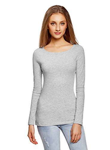 Preisvergleich Produktbild oodji Collection Damen Langarmshirt, Grau, DE 42 / EU 44 / XL