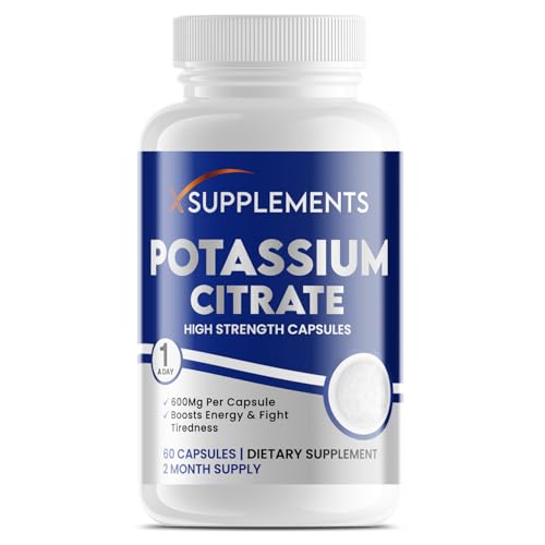 X Supplements Potassium Citrate Capsules | 600mg Per Serving | 60 Vegan Capsules | 2 Month Supply | High Strength Potassium Supplements for Kidney Health | Muscle & Nerve Function