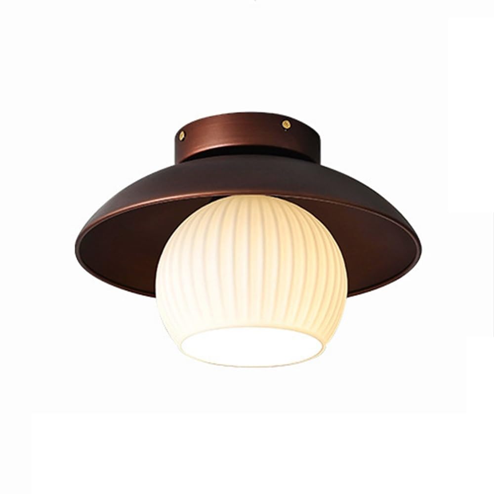 ITOSUI Mid-Century Modern Semi Flush Mount Ceiling Light 11.1-Inch Iron Ribbed Glass Globe Fixture for Hallway Closet Entryway Kitchen Aisle E26 Base Round Metal Lamp