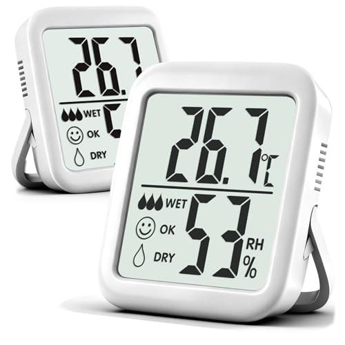 Antonki 2 Stück Thermometer Hygrometer Innen Raumthermometer, Digital Temperatur und luftfeuchtigkeitsmesser innen für Gewächshaus, Wohnzimmer, Babyzimmer, Weinkeller- Inklusive Batterie