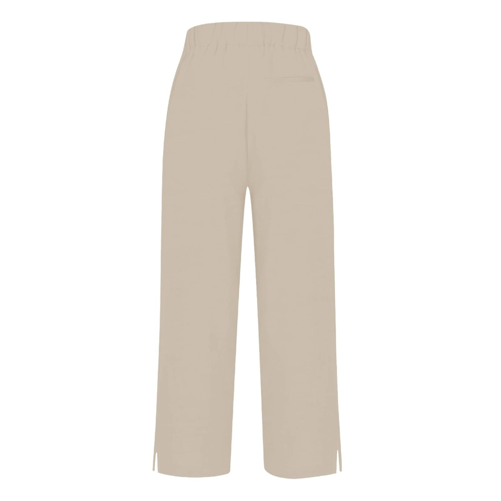 Cocila Pantalon Coton Et Lin Femme Fluide Droit pour Femme Élastique Long en Lin Taille Haute Coton Décontracté Fendu Jambes Pantalons Femmes Elastique Ou Ete Leger Été Harem Souple