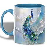 EVOAURACRAFT Peacock Bird Stained Glass Mug, Animal Art Coffee Mug Aesthetic, Elegant Feather Design Cup, Decorative Wildlife Drinkware, Artistic Ceramic Mug, Home Accent Gift Idea