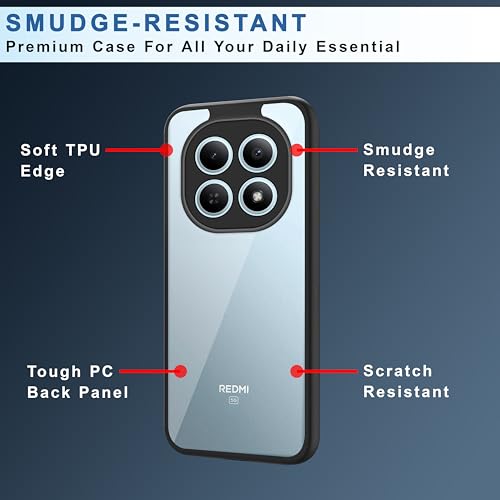 Image of CEDO Backcover for Redmi Note 15 (5G) / Poco M8 (5G) | Camera Protection Bump Shockproof Edge | Ultra Hybrid Transparent Acrylic Clear TPU+PC Hard Backcase Cover (Black)