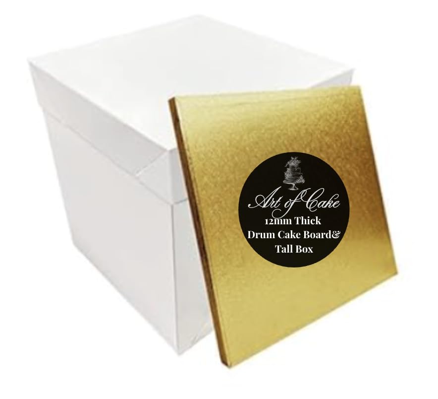 Art of cake® Square Cake Board and White Tall Cake Box- Combo set (Gold, 14Inch)