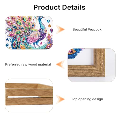 Image of HASTHIP DIY Acrylic Diamond Art Kit -Peacock 3D Framed - Clear Acrylic Canvas & Wooden Frame - Diamond Painting Kit for Home Decor-Patterned