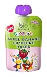 biozentrale BioKids Fruchtmus Apfel Banane Himbeere Hafer | 12 x 90g | Fruchtiger Snack ohne Zuckerzusatz | Vegan