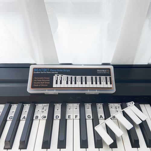 BEATBIT Piano Note Strips Pro, Thickened Anti-Stuck, Fit 88/61 Key Piano Keyboard, Design for Beginner Learning (Classic Black Pro)